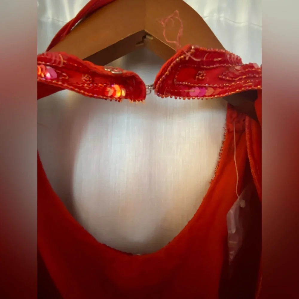 Beaded Red 80’s style Dress with Shoulder Pads Silky Nights New York - Picture 7 of 13
